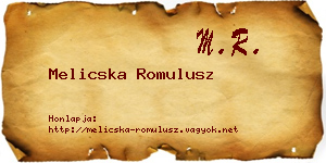 Melicska Romulusz névjegykártya